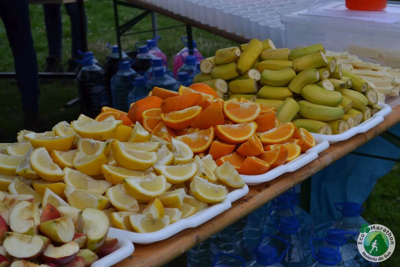 Fruit laid out at a food point
